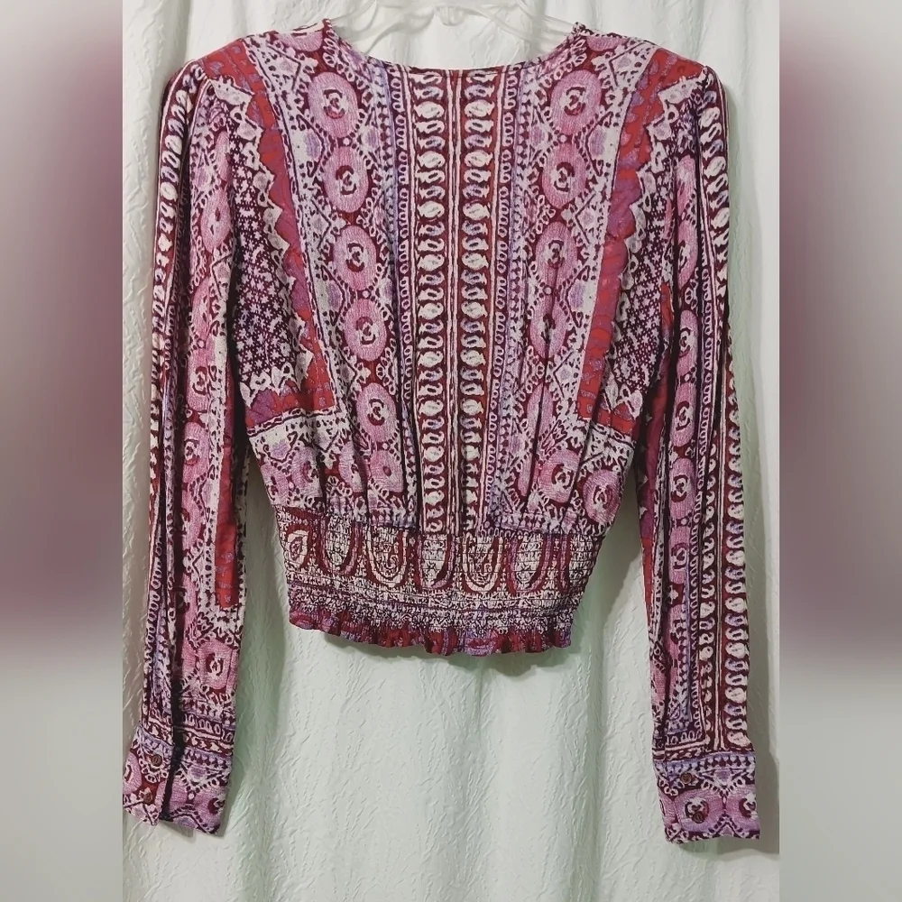 FREE PEOPLE Wild and Free Paisley Crop Top Pink Purple SP